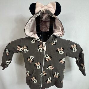 H&M Disney Minnie Mouse Zip Up Hoodie Girls 1.5–2Y Gray Pink